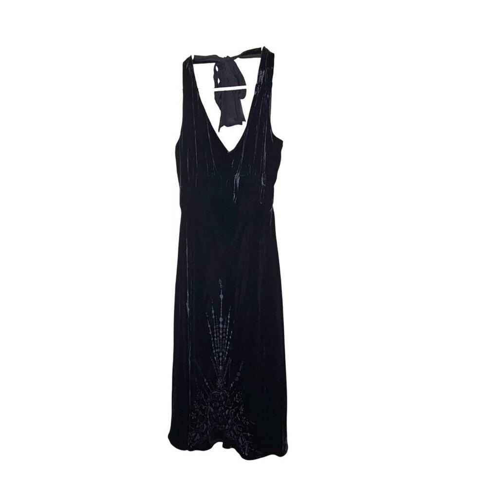 Vintage Y2K 90S Black Velvet Halter Dress Velvet Burnout Whimsigoth Fairygoth‎ M